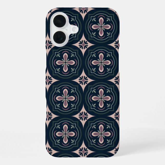 Coque iPhone carreaux géométriques floraux de couleur terreuse (Verso)