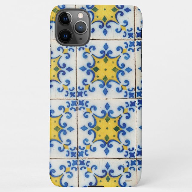 Coque iPhone Carreaux portugais - Azulejo Motif bleu et jaune (Dos)