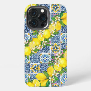 Etui iPhone 13 Pro Carreaux siciliens méditerranéens lumineux Citrons