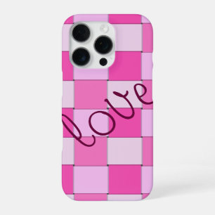 Coque iPhone 16 Pro Carreaux Tissés Rose Romantique avec Amour