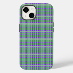 Coque Pour iPhone 14 Carreaux Vichy Tartan Vert Rayures Sur Violet