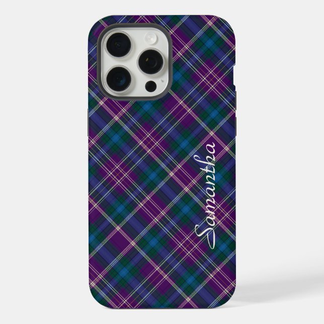Coque iPhone Carreaux violet, bleu et vert  (Verso)