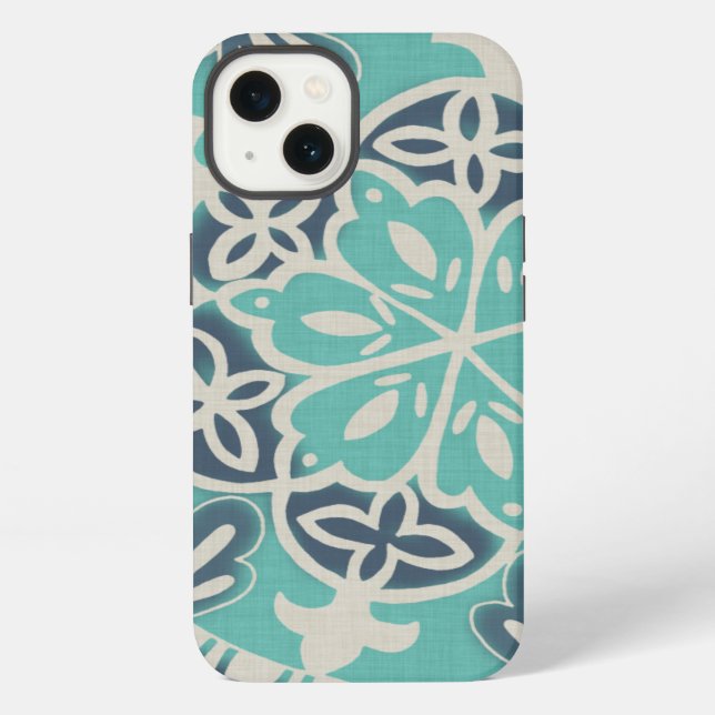 Coque iPhone Carrelage Batik Bleu I (Verso)