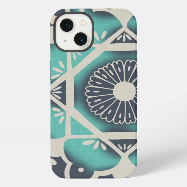 Coque iPhone Carrelage bleu Batik II (Verso)