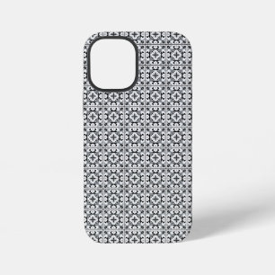 Coque iPhone 12 Mini Carrelage de style espagnol noir et blanc