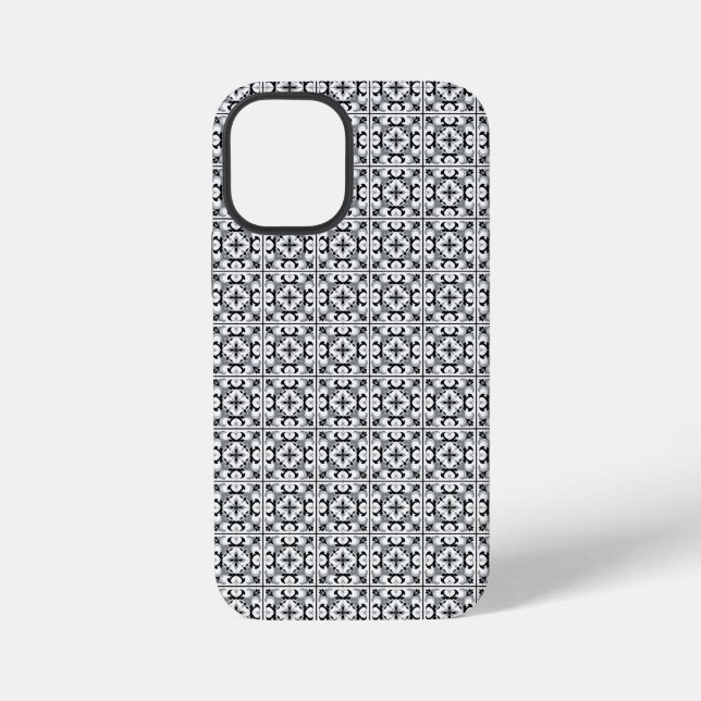 Coque iPhone Carrelage de style espagnol noir et blanc (Verso)