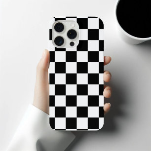 Coque iPhone 15 Pro Max Carrés à damier noir et blanc géométrique rétro