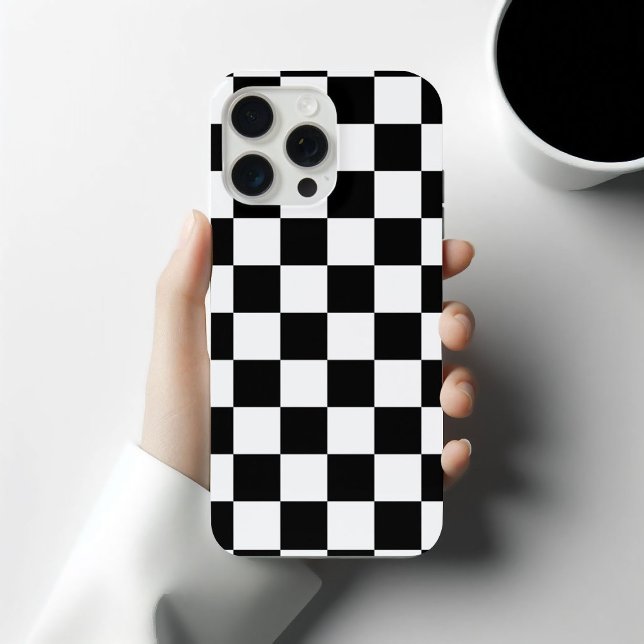 Coque iPhone Carrés à damier noir et blanc géométrique rétro (Créateur téléchargé)