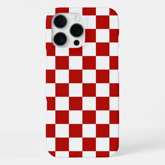 Coque iPhone Carrés à damier rouge blanc géométrique rétro (Verso)