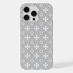 Coque iPhone 15 Pro Max Carrés blancs ajourés sur fond gris clair