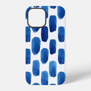 Coque iPhone 12 Carrés bleus, motif sans couture à l'aquarelle.