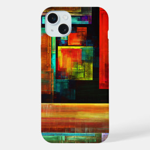 Coque iPhone 15 Plus Carrés colorés Motif d'art Abstrait moderne #04