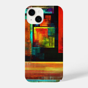 Coque Pour iPhone 14 Carrés colorés Motif d'art Abstrait moderne #04