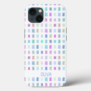 Etui iPhone 13 Carrés gribouillés colorés
