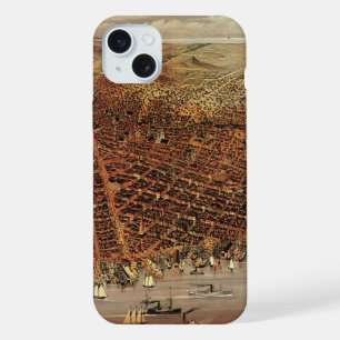 Coque iPhone 15 Plus Carte aérienne antique, ville de San Francisco, Ca