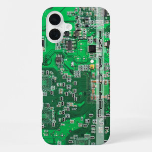 Coque iPhone 16 Plus Carte de circuit imprimé verte personnalisée pour