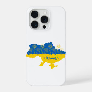 Coque iPhone 15 Pro Carte de l'Ukraine avec tournesol et drapeau ukrai