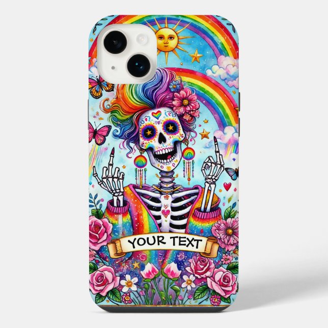 Coque iPhone Carte de tarot de squelette d'Halloween drôle (Verso)