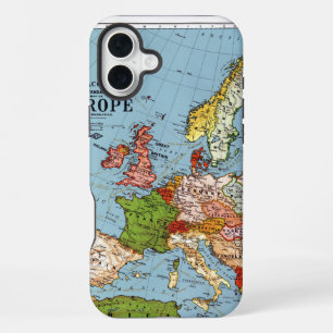 Coque iPhone 16 Plus Carte générale de l'Europe vintage du 20e siècle