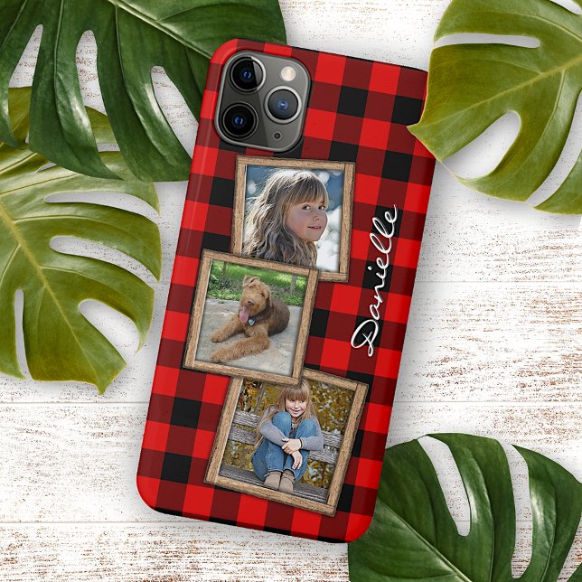 Coque iPhone Carte Plaid de la sériole noire de bison rouge per (Créateur téléchargé)