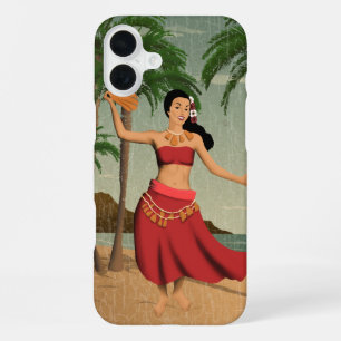 Coque iPhone 16 Plus Carte postale ancienne de Hula Girl Hawaïenne en d