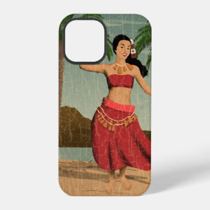 Coque iPhone 12 Pro Carte postale ancienne de Hula Girl hawaïenne en d