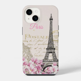 Coque Pour iPhone 14 Carte postale ancienne de la Tour Eiffel Magnolias