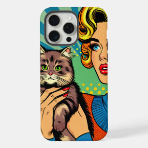 Coque iPhone 15 Pro Max Cartoon Bande Dessinée Pop Art Femmes et Chat Pers