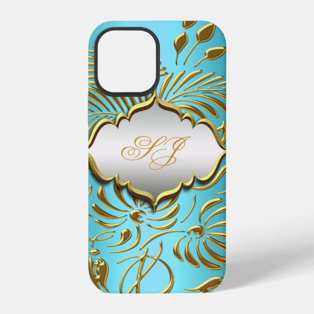 Coque iPhone Case-Mate sarcelle or damassé (Verso)