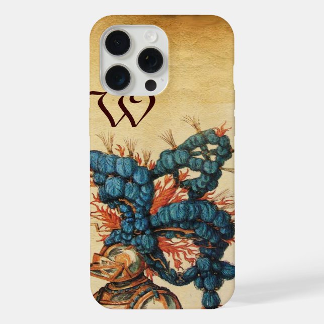 COQUE iPhone CASQUE DE CHEVALIER ANTIQUE AVEC PLUMES ROUGES BLE (Verso)