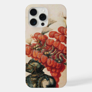 COQUE iPhone 15 PRO MAX CASQUE DE CHEVALIER ANTIQUE, DRAGONS ET PLUMES ROU