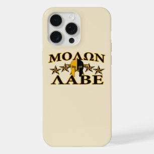 Coque iPhone 15 Pro Max Casque de Guerrier Spartiate Molon Labe Décor Doré