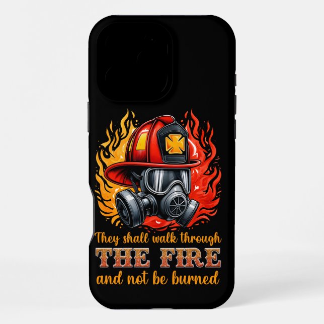 Coque iPhone Casque de pompier au milieu des flammes (Verso)