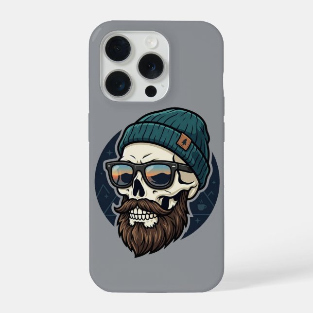 Coque iPhone Casquette crâne hipster. (Verso)