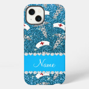 Etui iPhone 13 Casquettes d'infirmière pailletées bleu ciel avec