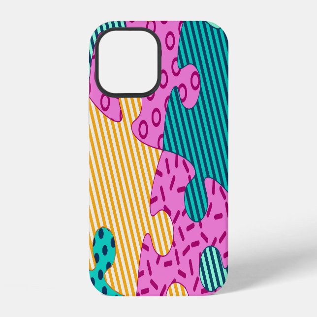 Coque iPhone Casse-tête géométriques : bannière Memphis. (Verso)