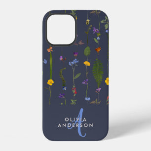 Coque iPhone 12 Casual moderne fille fleuri coloré initial marine