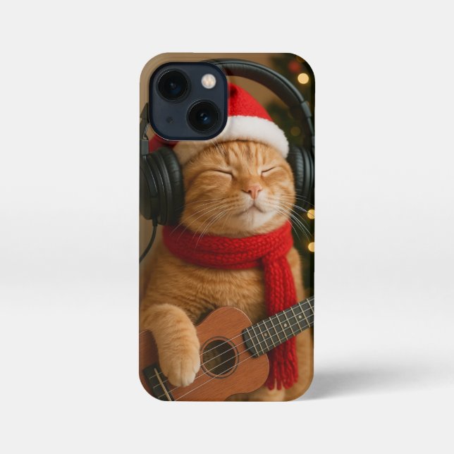 Coque iPhone Cat iPhone 13 Mini Case Playing Christmas Music (Verso)