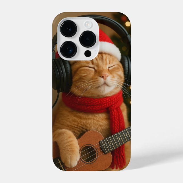 Coque iPhone Cat iPhone 14 Pro Case Playing Christmas Music (Verso)