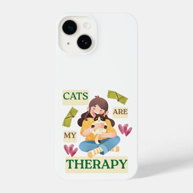 Coque iPhone Cats Are My Therapy – Cute Cat Lover Design  (Verso)