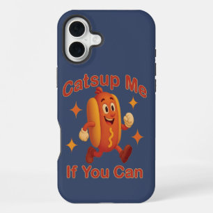 Coque iPhone 16 Plus Catsume-moi si tu peux drôle Hot Dog - Ketchup Pun