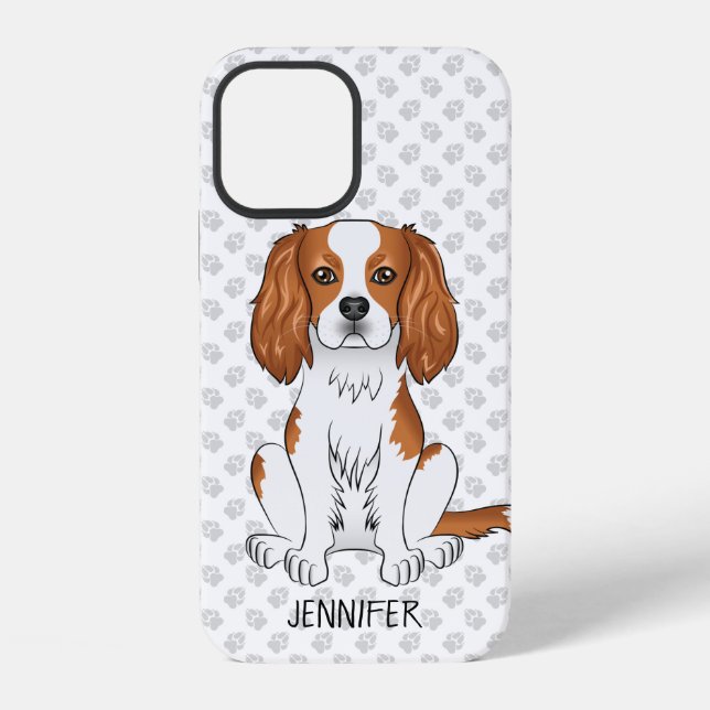 Coque iPhone Cavalier King Charles Spaniel Blenheim & Nom (Verso)