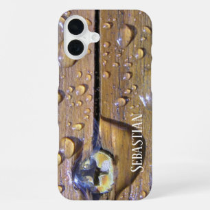 Coque iPhone 16 Plus Cèdre humide vintage Photographie sur bois Nom per
