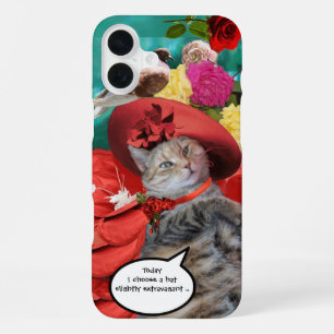 COQUE iPhone 16 PLUS CÉLÉBRITÉ CAT PRINCESS TATUS, CASQUETTE ROUGE AVEC