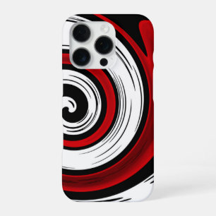 Coque iPhone 16 Pro Cercle de wirl moderne noir rouge couleurs blanche