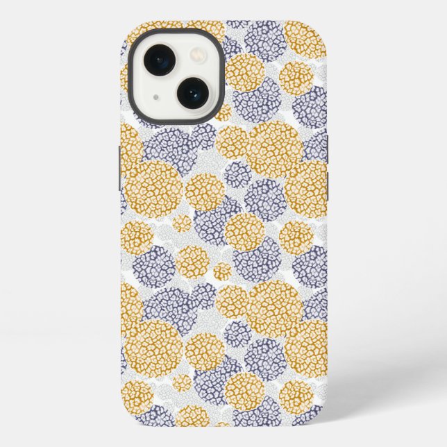 Coque iPhone Cercles avec impression de peau de léopard jaune e (Verso)