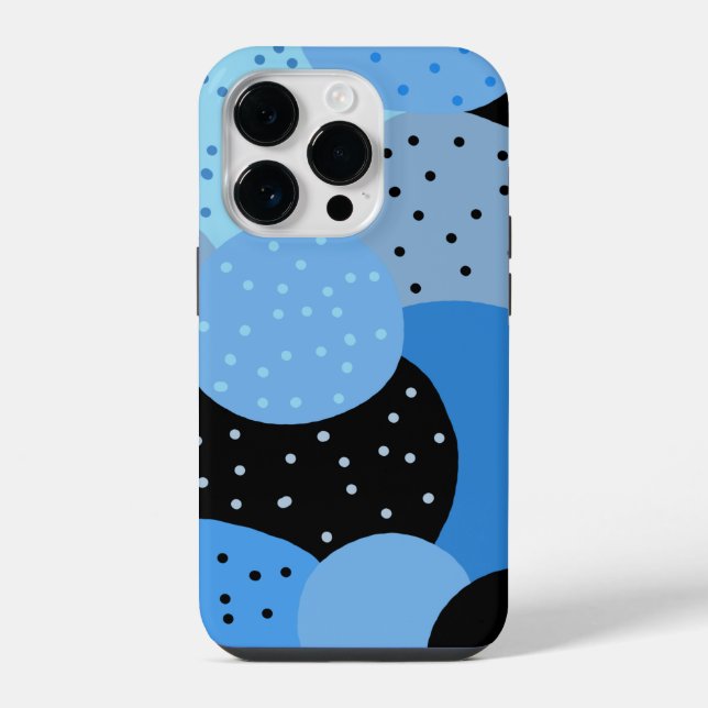 Coque iPhone Cercles bleus pointillés abstraits (Verso)