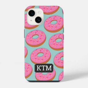 Coque Pour iPhone 14 Cercles de Donut de dessin animé avec Topping rose