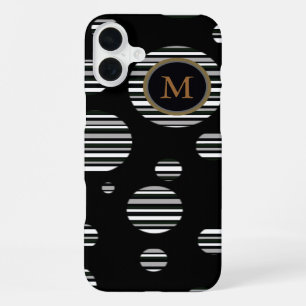 Coque iPhone 16 Plus cercles rayés personnalisés sur fond noir