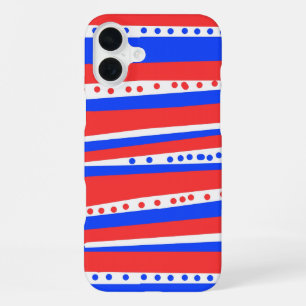 Coque iPhone 16 Plus Cercles Rayures Rouge Blanc Bleu Festifs
